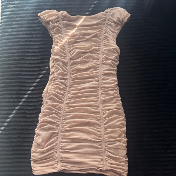 Zara Nude Ruched Mini Dress - Picture 3 of 4